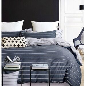 Gauggin Navy Blue Striped 100% Cotton Reversible Comforter Set Queen Minimalist‎